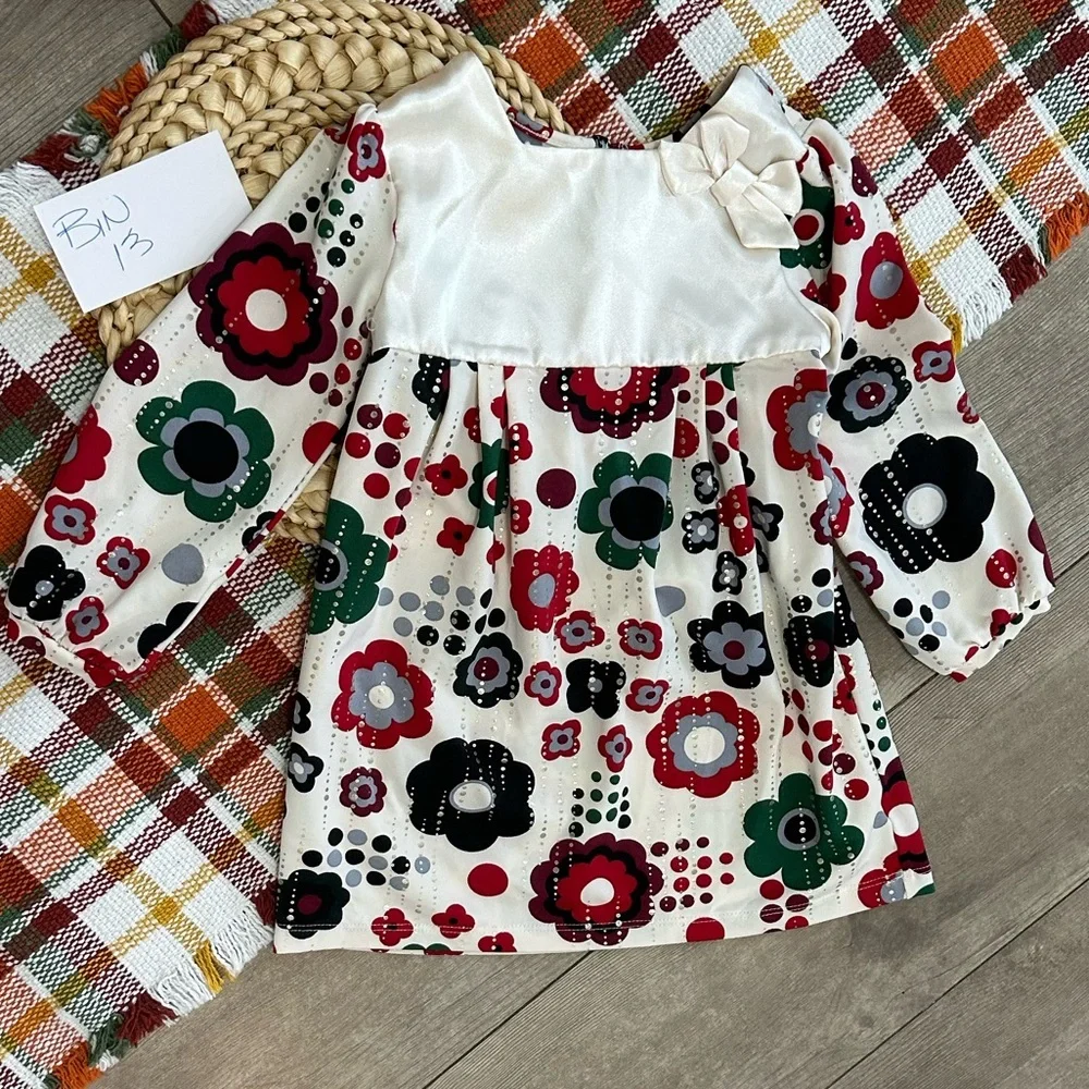 Y2K Children’s Place Girl Christmas Satiny Hippy Floral Dress Size 24 Months - Picture 3 of 15